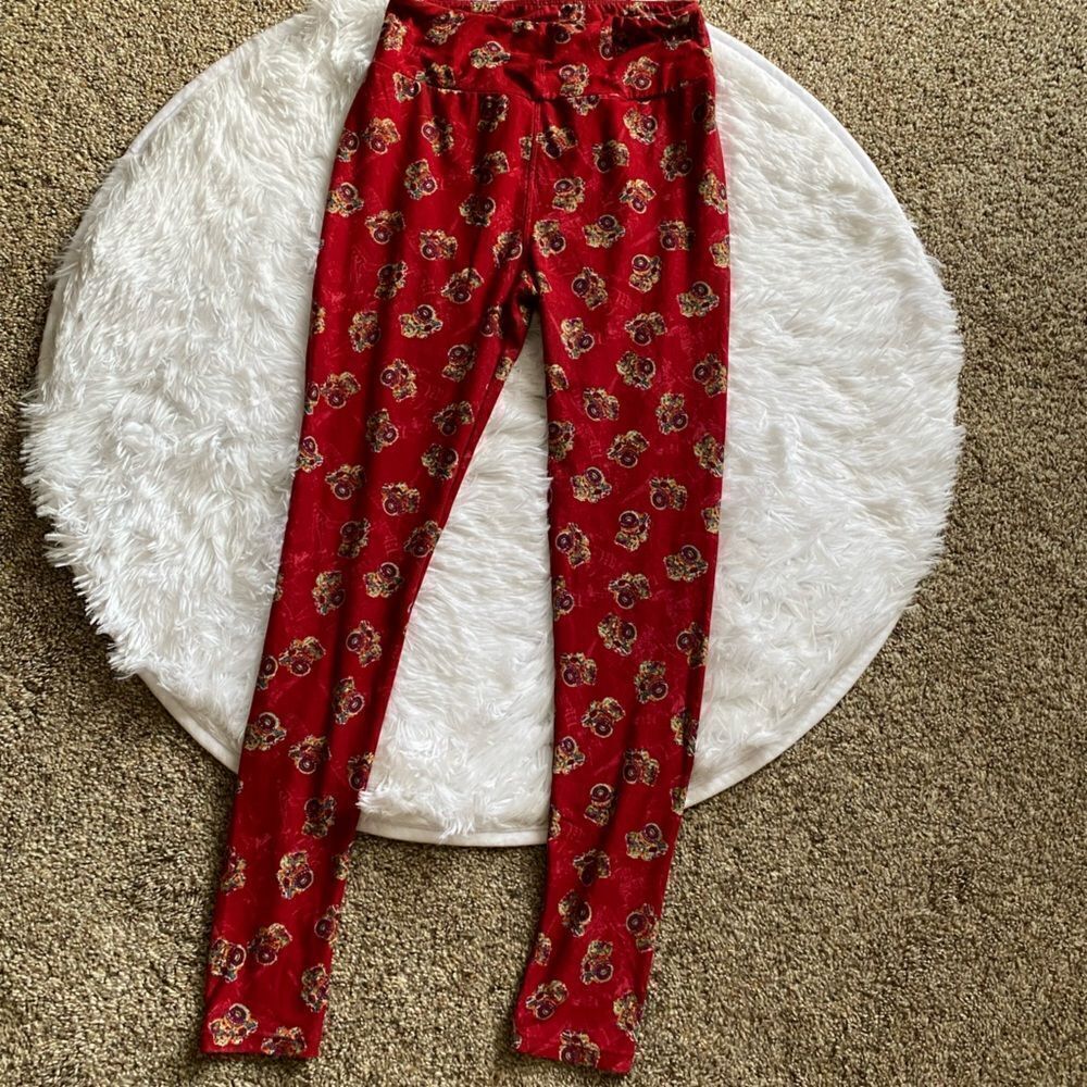 LULAROE Camera Leggings‎ One Size Red Multicolor Photography Photographer Womens